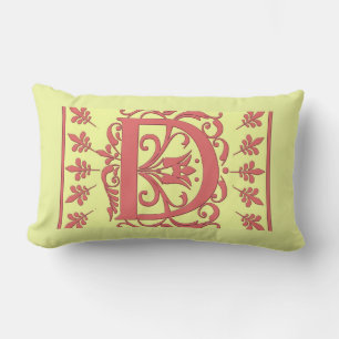 D INITIAAL PILLOW - Roze D op GEEL Achtergrond Kussen