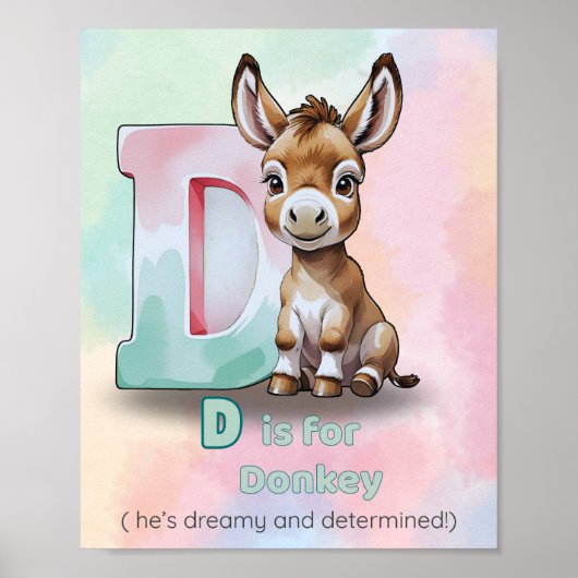 D is for Donkey – Dreamy and Determined ABC Poster (Voorkant)