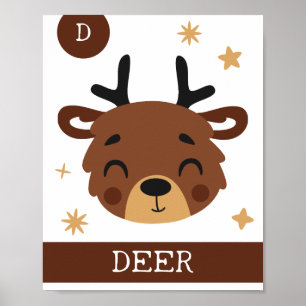 D is voor Deer, Nursery, Bedroom, Kinderen Wall Ar Poster