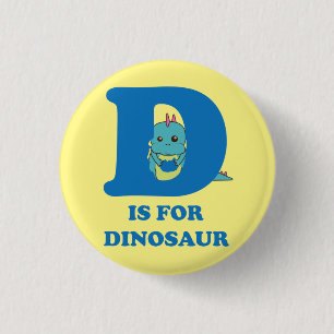 d is voor dinosaur_2 gele crème ronde button 3,2 cm