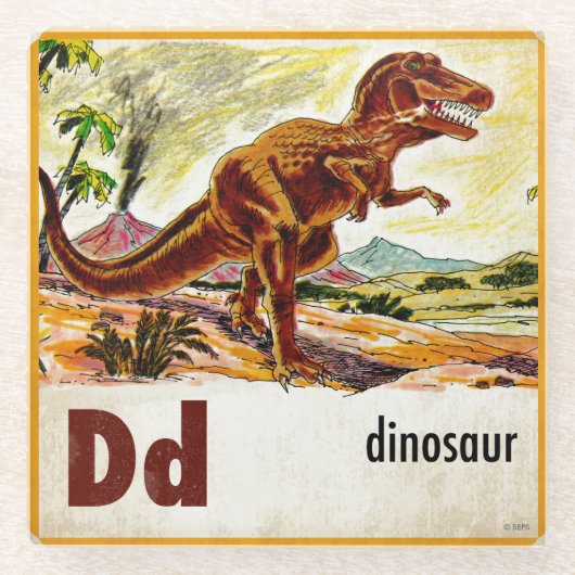 D is voor Dinosaur Glazen Onderzetter (Voorkant)