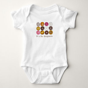 D is voor Doughnoten Donut Dozen Breakfast Food Romper