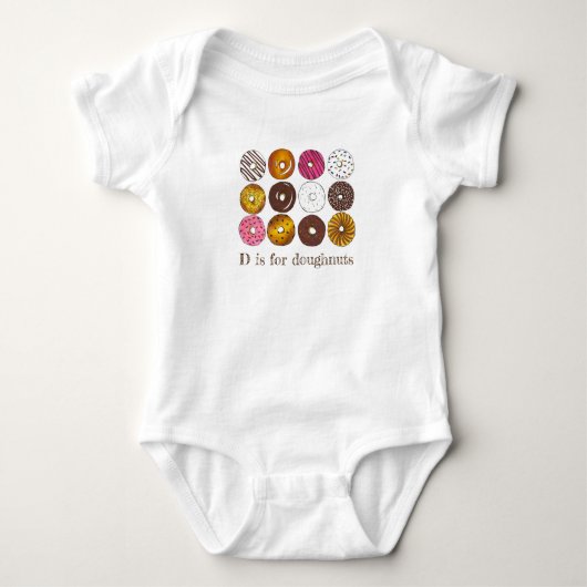 D is voor Doughnoten Donut Dozen Breakfast Food Romper (Voorkant)