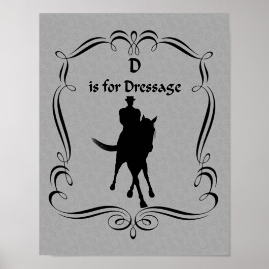 D is voor dressuurpaard en ruiter silhouet poster (Voorkant)