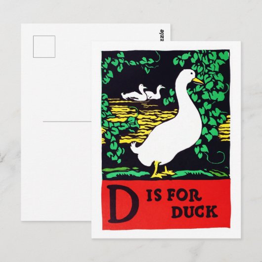D is voor Duck ABC 1923  Alphabet Briefkaart (Voorkant / Achterkant)