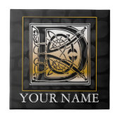 D "Jouw naam" Celtic Black Stone Monogram Tile Tegeltje (Voorkant)