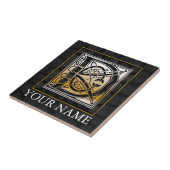 D "Jouw naam" Celtic Black Stone Monogram Tile Tegeltje (Zijkant)