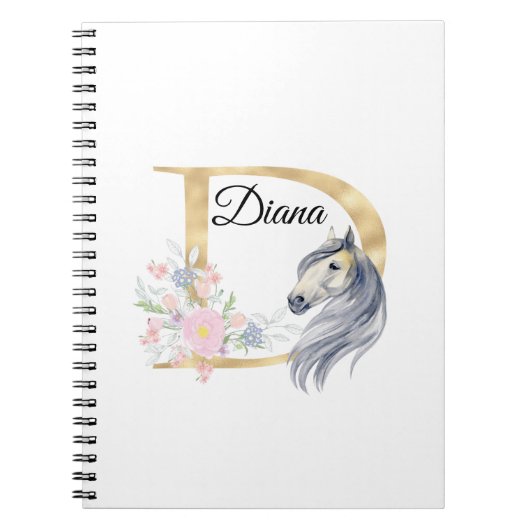 D letter gepersonaliseerde naam monogram met paard notitieboek (Voorkant)