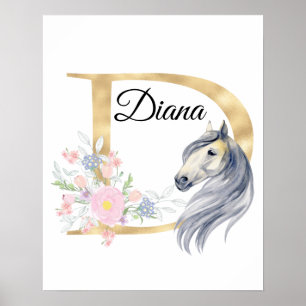 D letter gepersonaliseerde naam monogram met paard poster