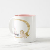 D letter gepersonaliseerde naam monogram met pony tweekleurige koffiemok (Voorkant links)