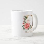 D Letter Gold Monogram | Roze groene Floral Grote Koffiekop (Voorkant rechts)