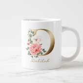 D Letter Gold Monogram | Roze groene Floral Grote Koffiekop (Rechts)