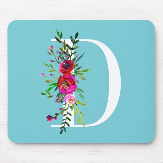 D Letter Initiaal Monogram Bloem Motief Eigen Kleu Muismat (Voorkant)