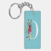 D Letter Initiaal Monogram Bloem Motief Eigen Kleu Sleutelhanger (Voorkant Links)