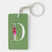 D Letter Initiaal Monogram Bloem Motief Eigen Kleu Sleutelhanger (achterkant)
