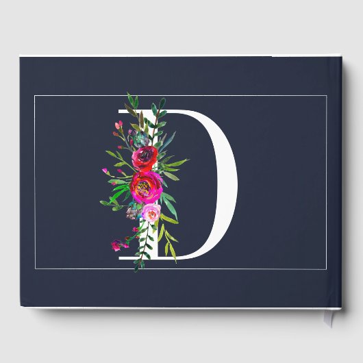 D Letter Initiaal Monogram Floral Name Wedding Gastenboek (Achterkant)