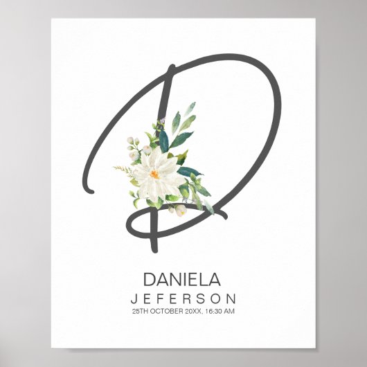 D Letter Monogram Blush Bloemendecoratie Poster (Voorkant)