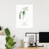 D Letter Monogram Gold Greenery Foliage Chic Poster (Thuiskantoor)