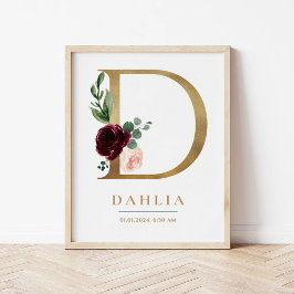 D Letter Monogram Naam Marsala Bloemenkwekerij Poster