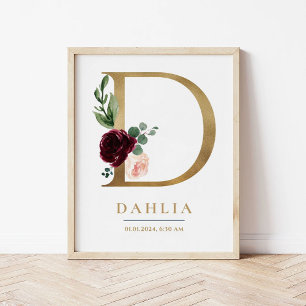 D Letter Monogram Naam Marsala Bloemenkwekerij Poster