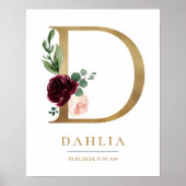 D Letter Monogram Naam Marsala Bloemenkwekerij Poster (Voorkant)