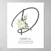 D Letter Monogram Roze Bloemendecor Poster (Voorkant)