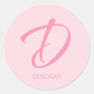 D Monogram Aangepast roze Ronde Sticker