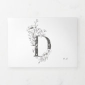 'D' Monogram Beauful Sketched Floral Wedding Drieluik Uitnodiging (Cover)