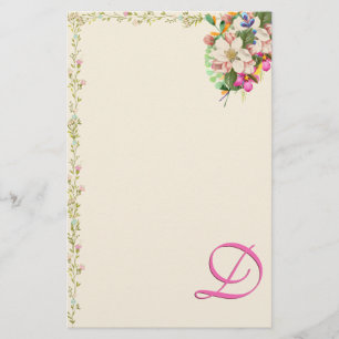 D Monogram Bloemenboeket Briefpapier