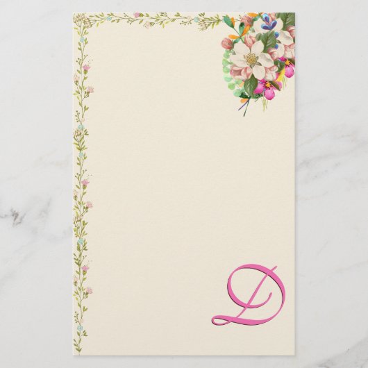 D Monogram Bloemenboeket Briefpapier (Voorkant)