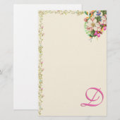 D Monogram Bloemenboeket Briefpapier (Voorkant / Achterkant)