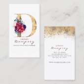 D Monogram Bourgogne Goud en Marine Blauwe Bloemen Visitekaartje (Voorkant / Achterkant)