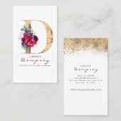 D Monogram Bourgogne Rode bloemen en Faux Gold Visitekaartje (Voorkant / Achterkant)