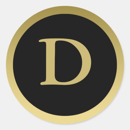 D :: Monogram D Elegante Gouden en Zwarte Sticker (Voorkant)