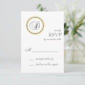 D Monogram Dot Circle RSVP-kaarten (geel / grijs) RSVP Kaartje (Staand voorkant)
