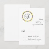 D Monogram Dot Circle RSVP-kaarten (geel / grijs) RSVP Kaartje (Voorkant / Achterkant)