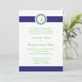 D Monogram Dot Circle Wedding Invitations (marine) Kaart (Staand voorkant)