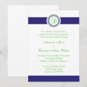 D Monogram Dot Circle Wedding Invitations (marine) Kaart (Voorkant / Achterkant)