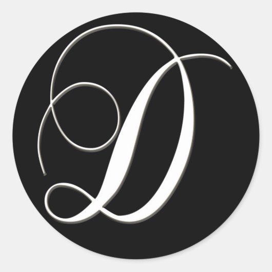 D monogram - elegant zwart-wit ronde sticker (Voorkant)