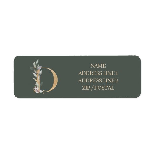 D Monogram Floral Aangepast Etiket (Voorkant)