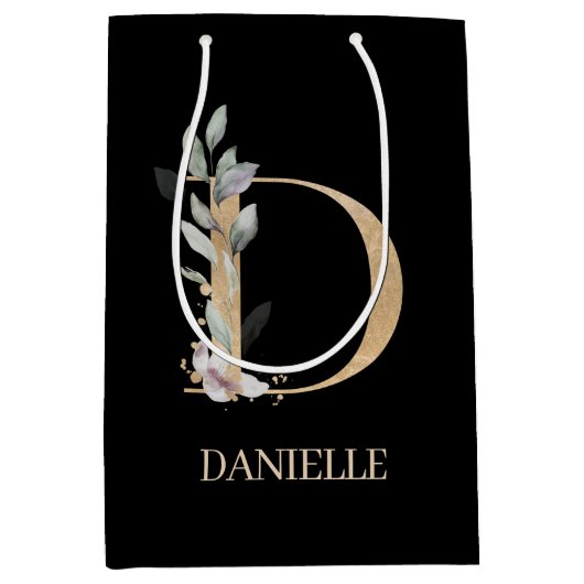 D Monogram Floral Aangepast Medium Cadeauzakje (Voorkant)