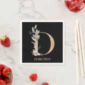 D Monogram Floral Aangepast Napkins Servet (Insitu)