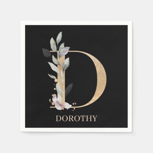 D Monogram Floral Aangepast Napkins Servet (Voorkant)