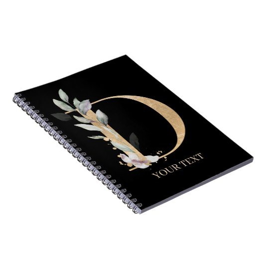 D Monogram Floral Aangepast Notitieboek (Rechterzijde)