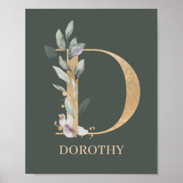 D Monogram Floral Aangepast Poster