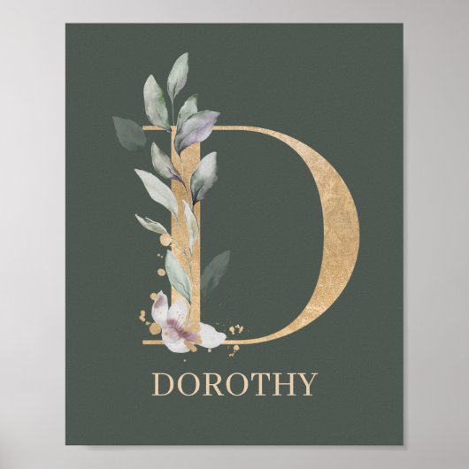 D Monogram Floral Aangepast Poster (Voorkant)
