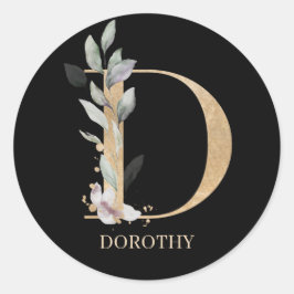 D Monogram Floral Aangepaste Klassic Round Stick Ronde Sticker