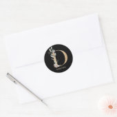 D Monogram Floral Aangepaste Klassic Round Stick Ronde Sticker (Envelop)