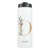 D Monogram Floral Gepersonaliseerde thermische tro Thermosbeker (Voorkant)