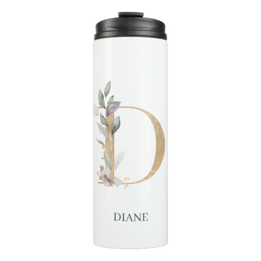 D Monogram Floral Gepersonaliseerde thermische tro Thermosbeker (Voorkant)